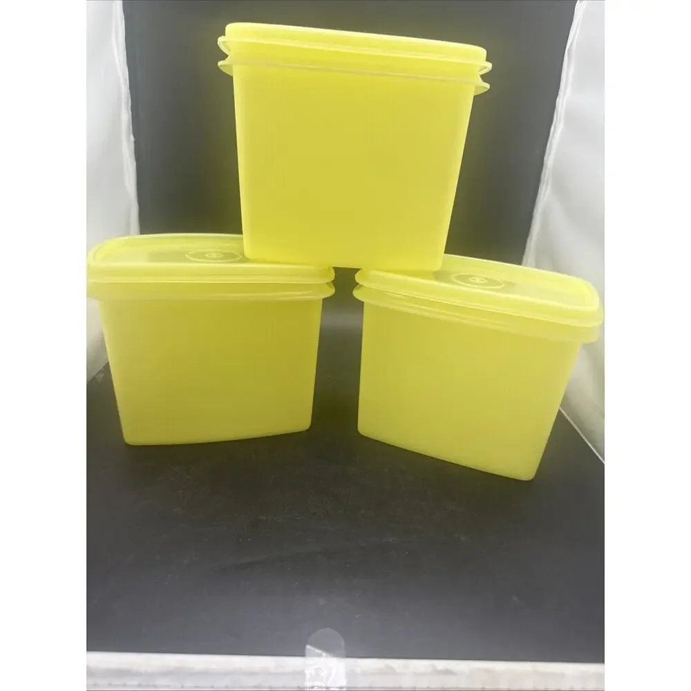 Vintage Tupperware Yellow Shelf-Saver Storage Containers #1243 w/Lids Lot of 3